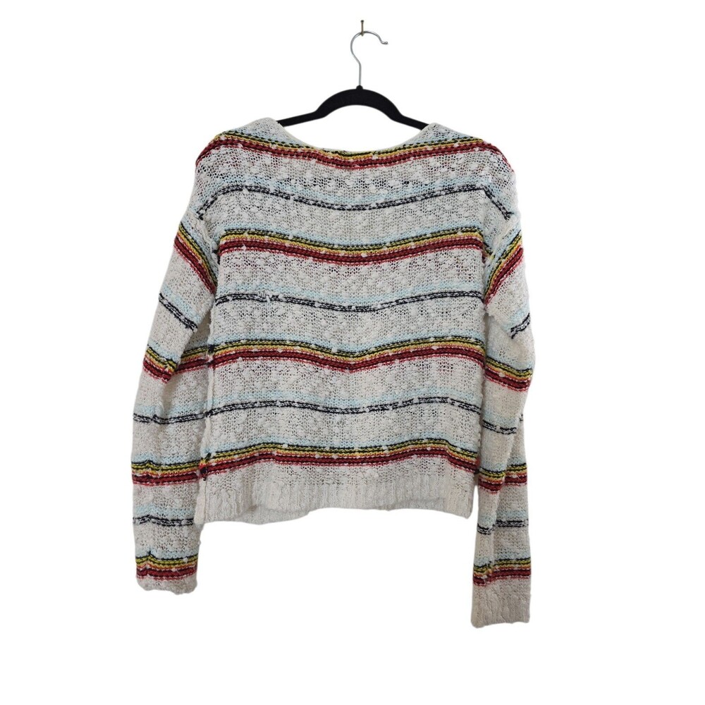 Poof Excellence Sweater Size Small Striped Cream Yellow Red - Picture 2 of 5